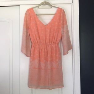 Ayla Coral Floral Three-Quarter Sleeve Dress